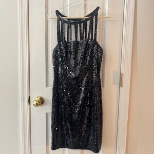 Niteline Black Sequin Halter Dress with Ladder Neckline